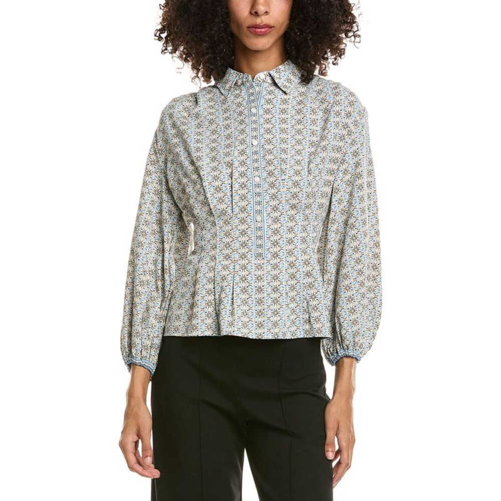 Max Studio Womens 3/4-Sleeve Pleat Front Blouse, Blue